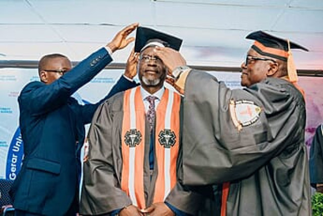 Chairman of SIFAX Group, Dr. Taiwo Afolabi during his investiture as the Chancellor of Gerar University of Medical Sciences, Imope-Ijebu, Ogun state